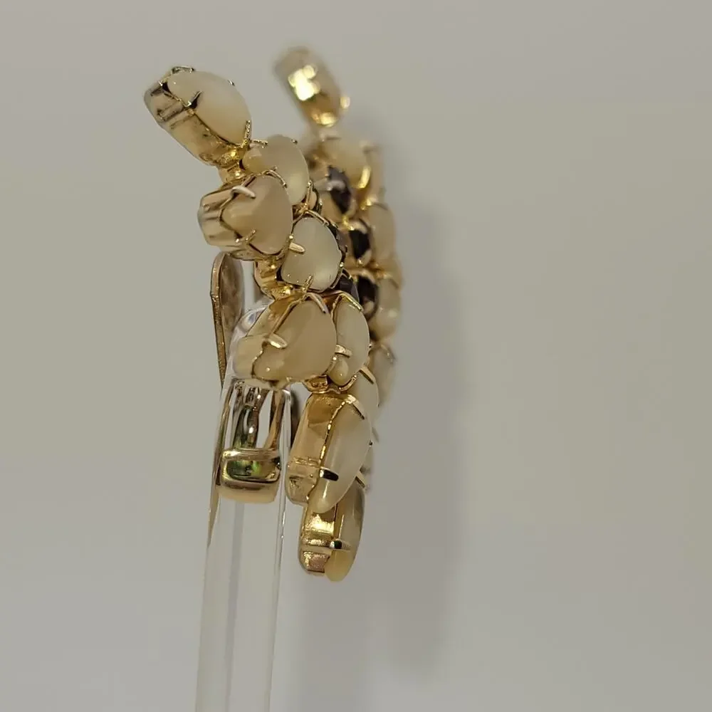 Vintage Gold-tone Clip On Earrings Frosted Pear Shaped Cabochons